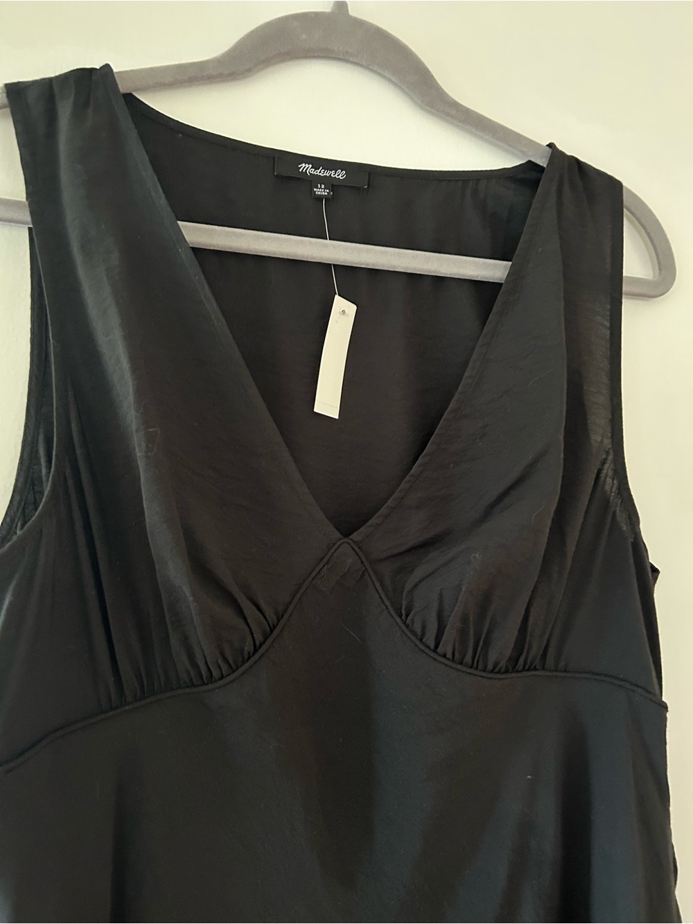 Madewell Ariana midi dress black deep v neck curve hugging bias dress nwt - Picture 4 of 5